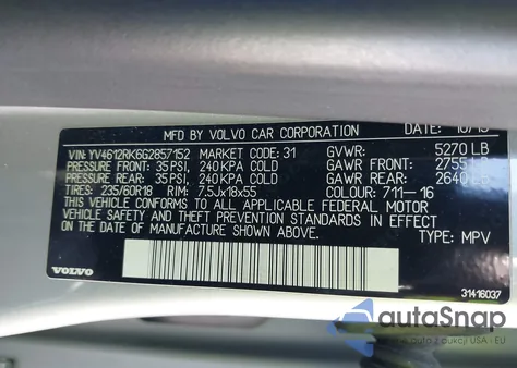 2016 Volvo Xc60 T5 Premier z USA, uszkodzony, nr VIN YV4612RK6G2857152